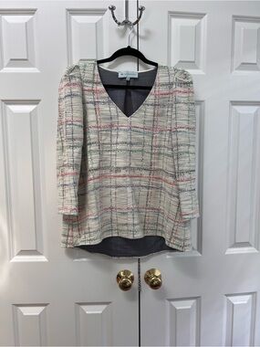 Tuckernuck Belfast Cream Plaid V-Neck Tweed Top